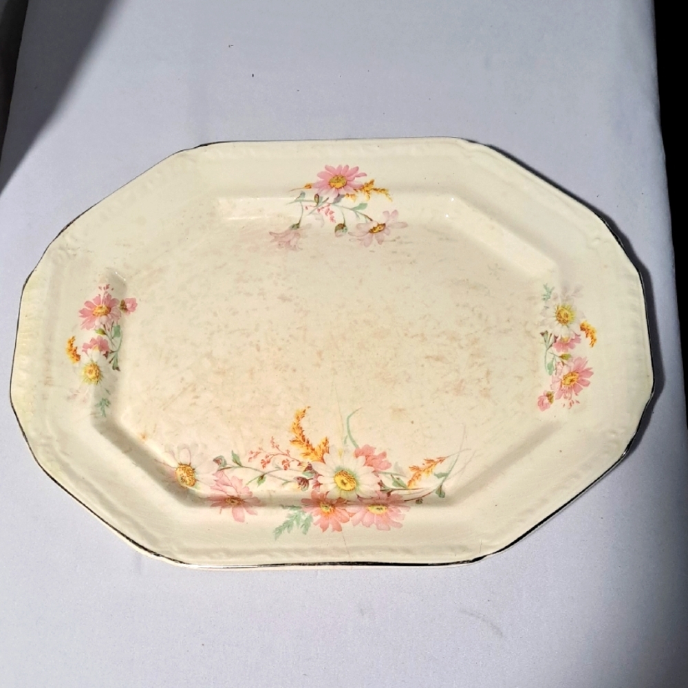 Floral Cream Serving Platter Vint Edwin Knowles